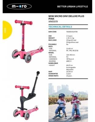 Micro Mini 3 in 1 Deluxe Plus Pink Scooter MMD079 - 5